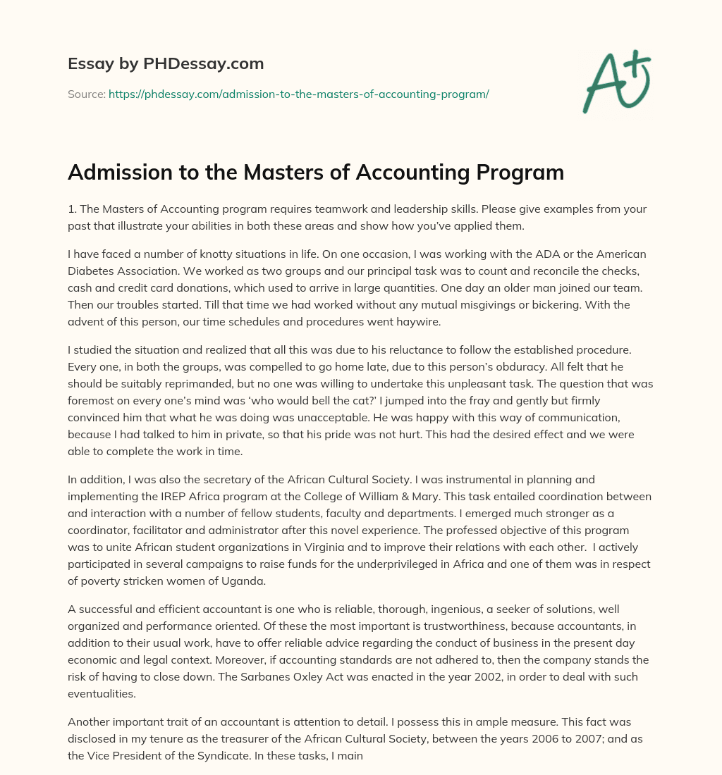 masters in accounting admission essay