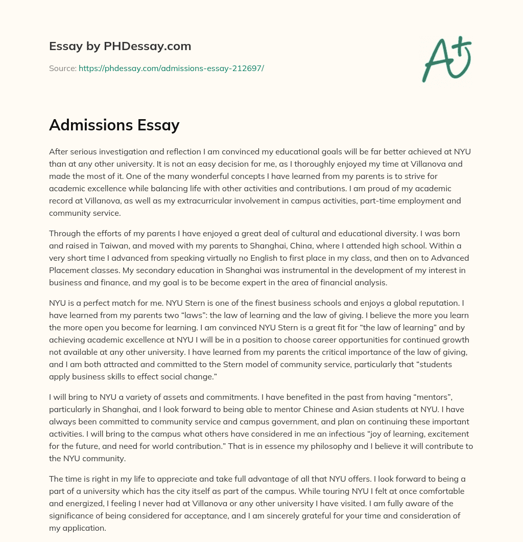 Admissions Essay essay