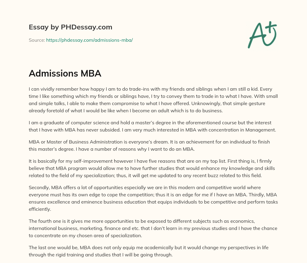 Admissions MBA essay