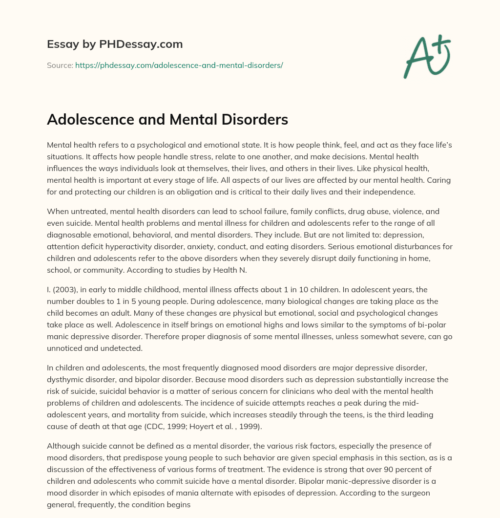 Adolescence and Mental Disorders essay