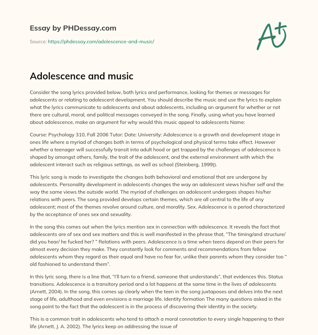 Adolescence and music essay