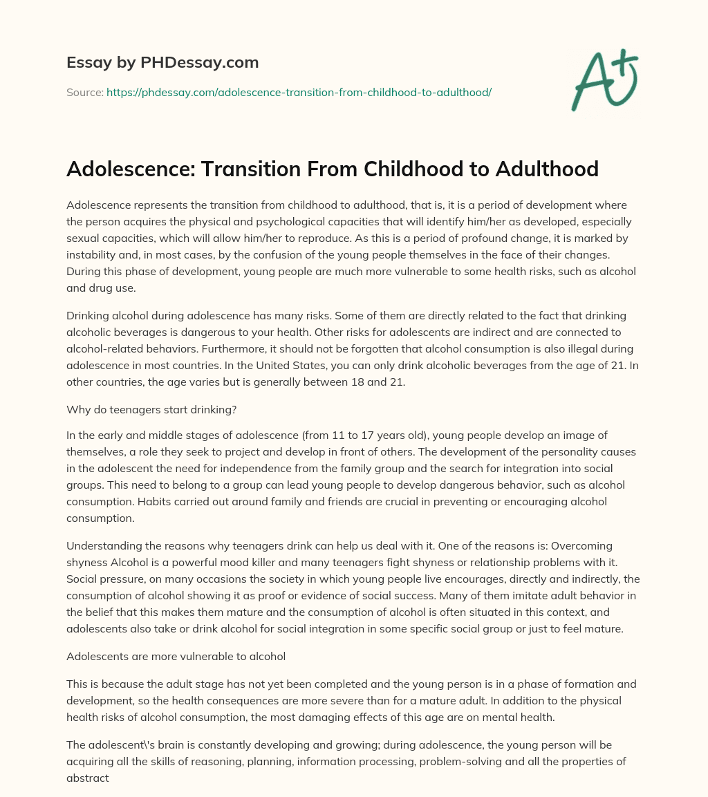 transition from childhood to adulthood essay examples