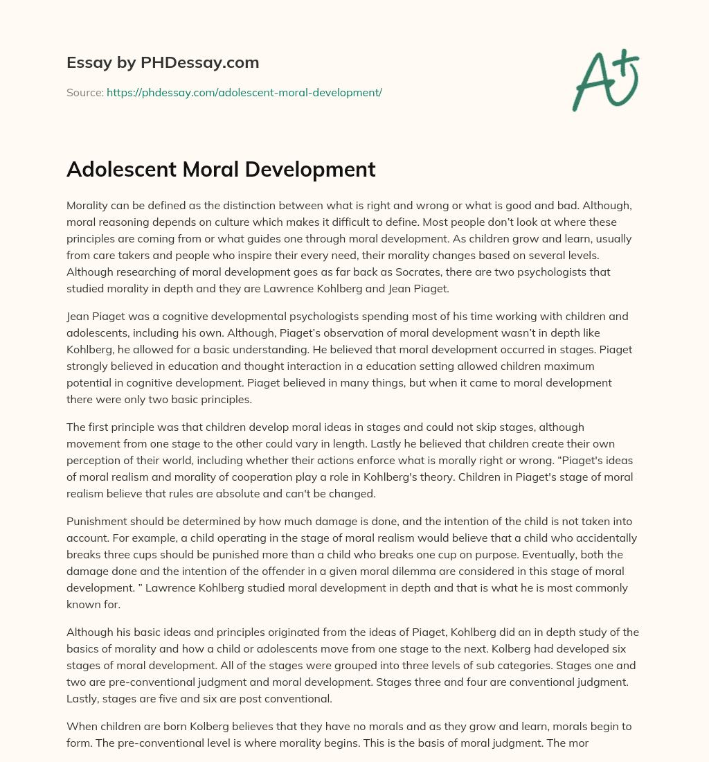 moral development in adolescence essay