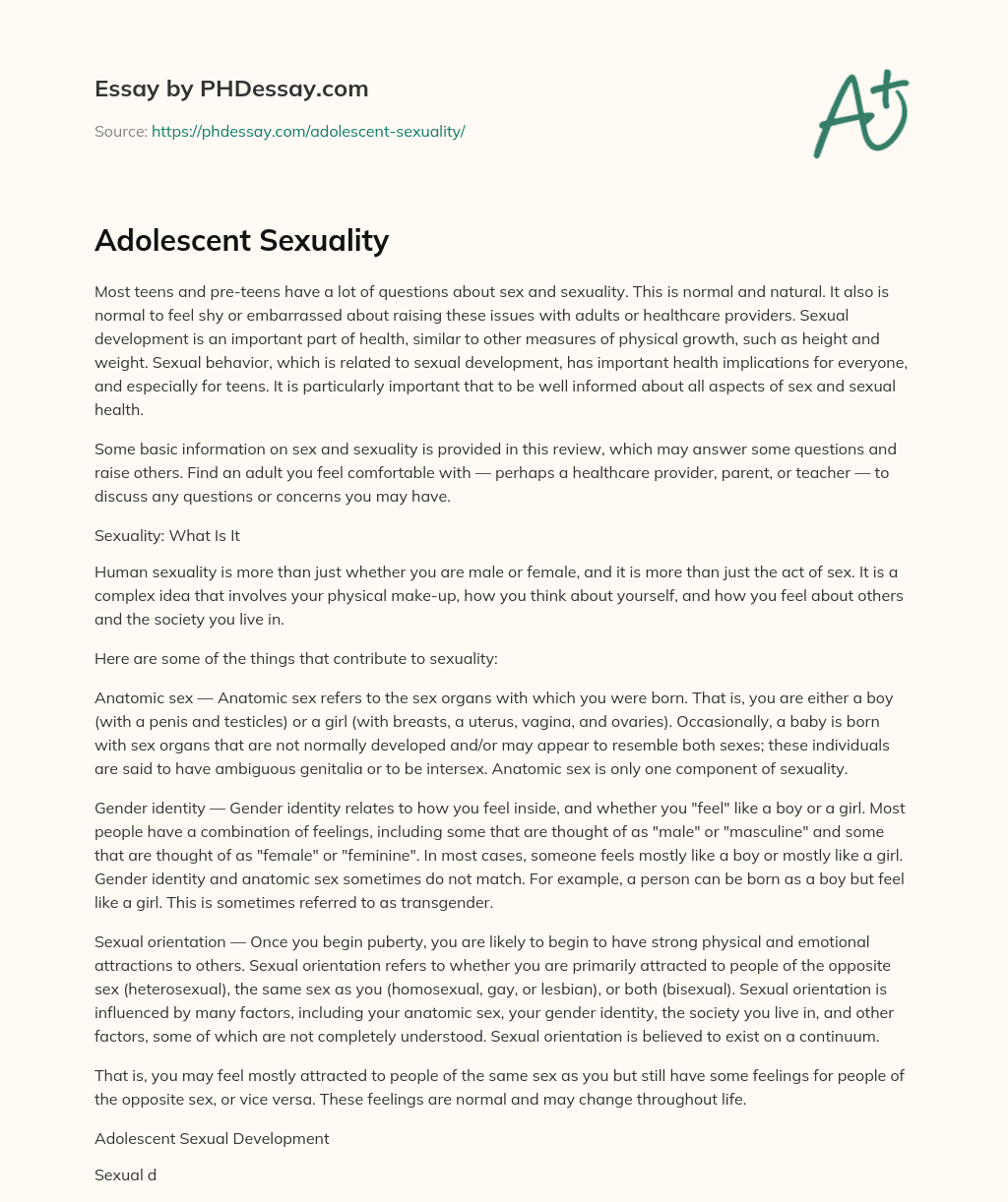 Adolescent Sexuality essay