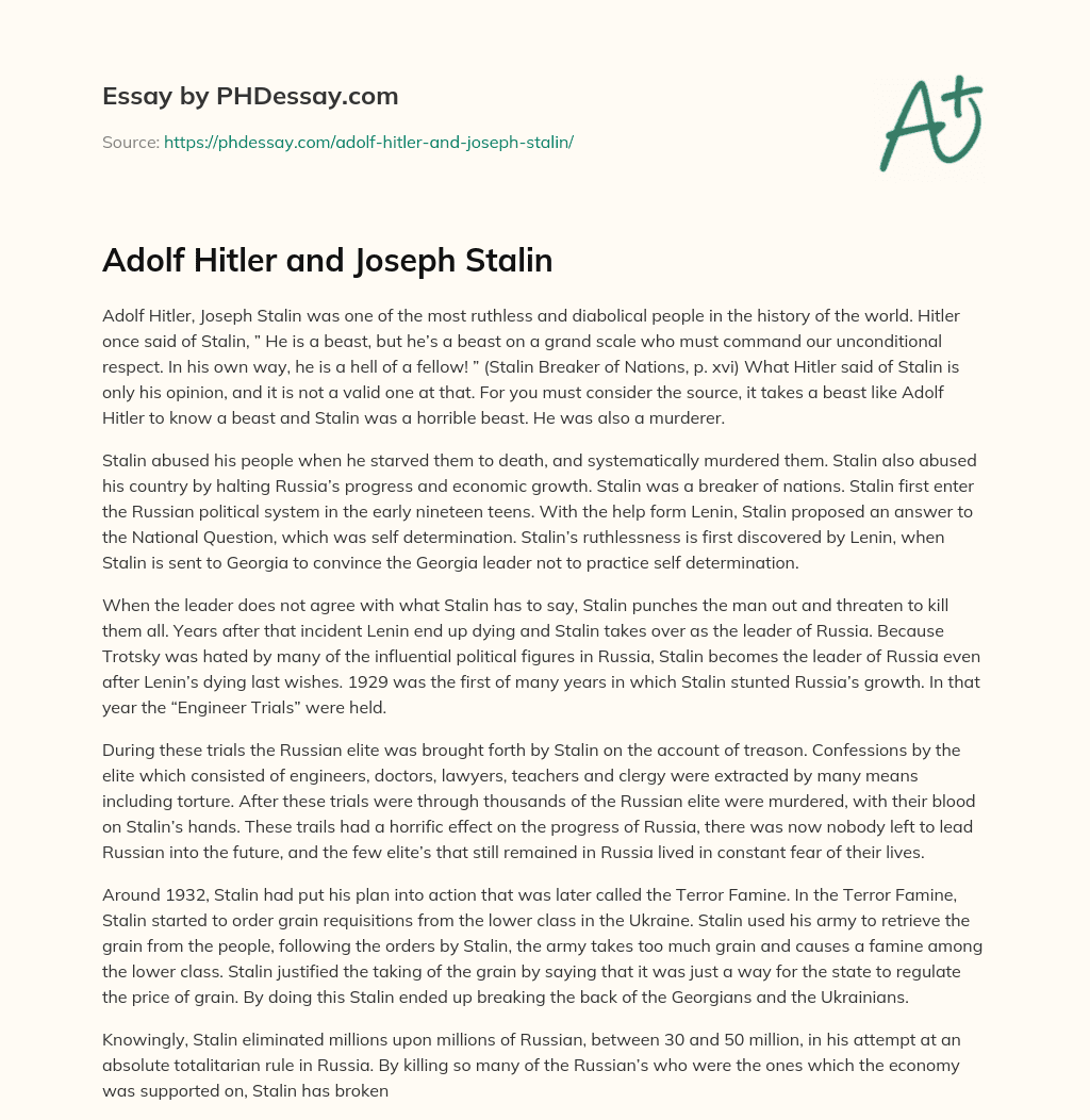 Adolf Hitler and Joseph Stalin essay
