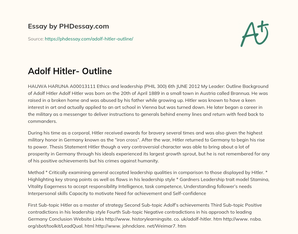 Adolf Hitler- Outline essay