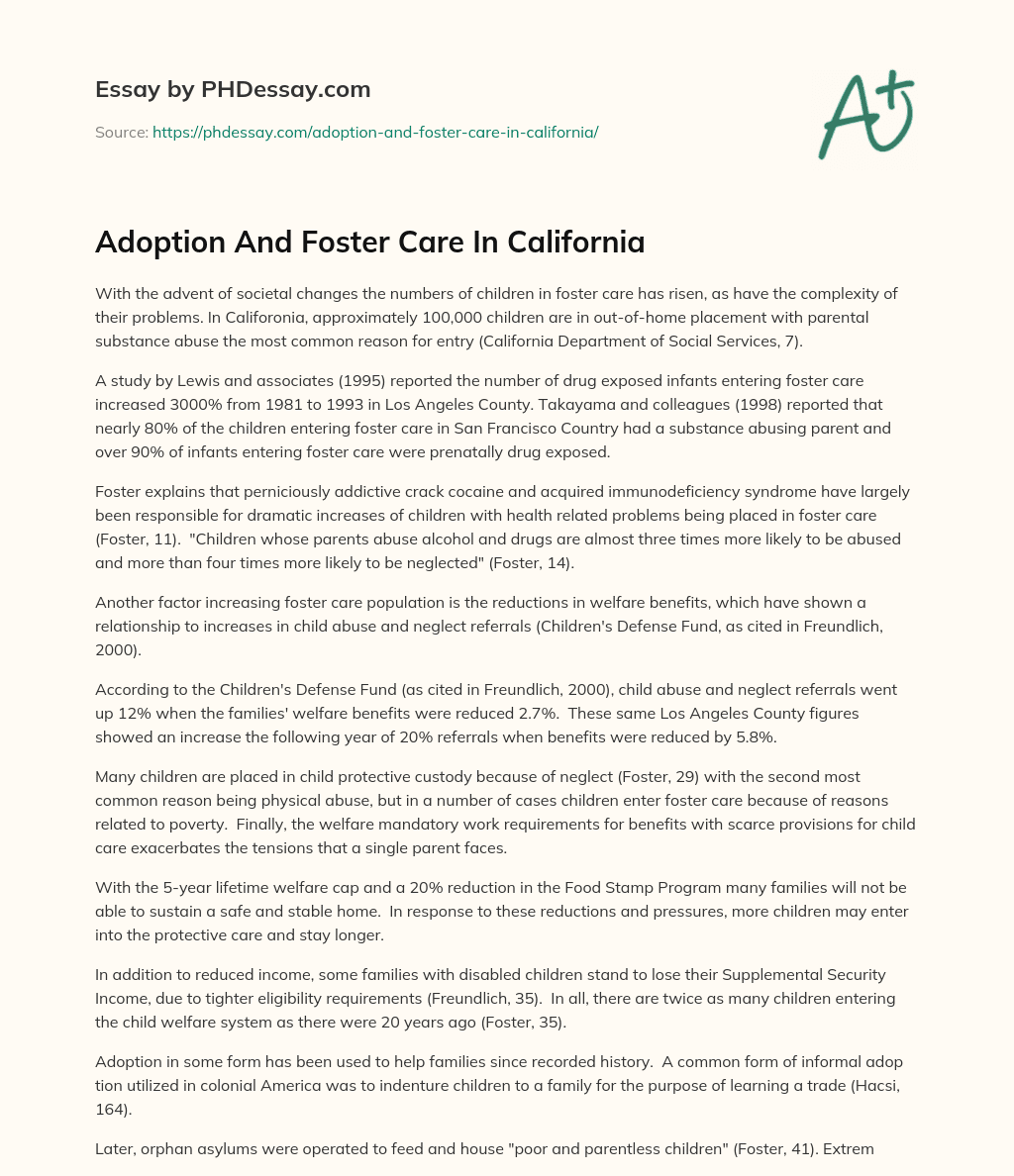 Adoption And Foster Care In California essay