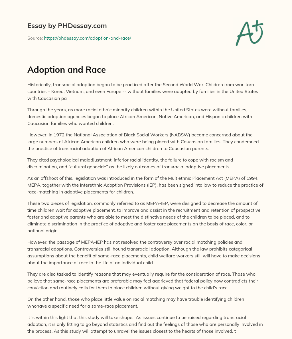 Adoption and Race essay