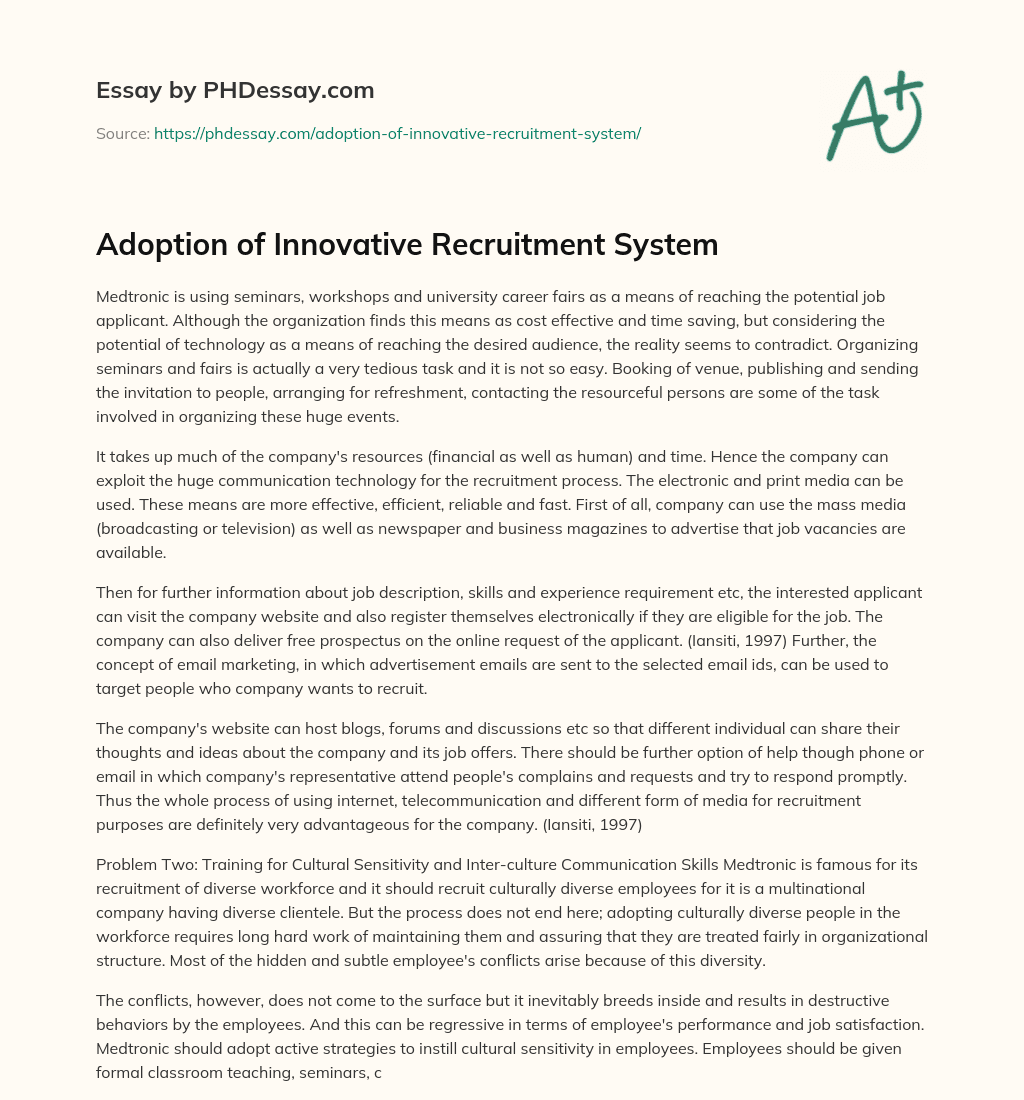 Adoption of Innovative Recruitment System essay