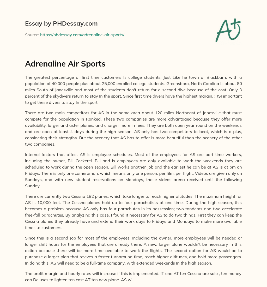 Adrenaline Air Sports essay