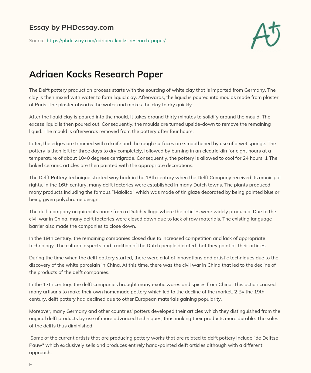 Adriaen Kocks Research Paper essay