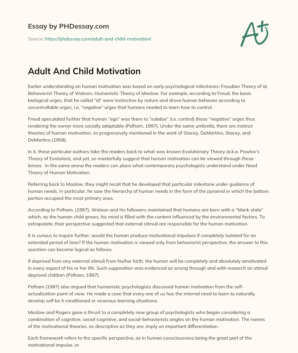 Adult And Child Motivation essay