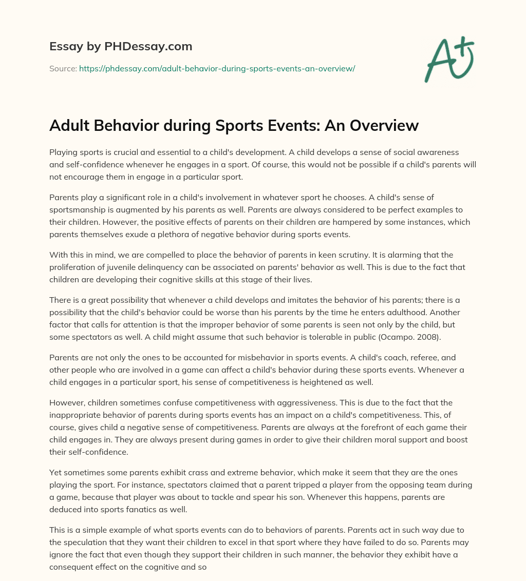 Adult Behavior during Sports Events: An Overview essay