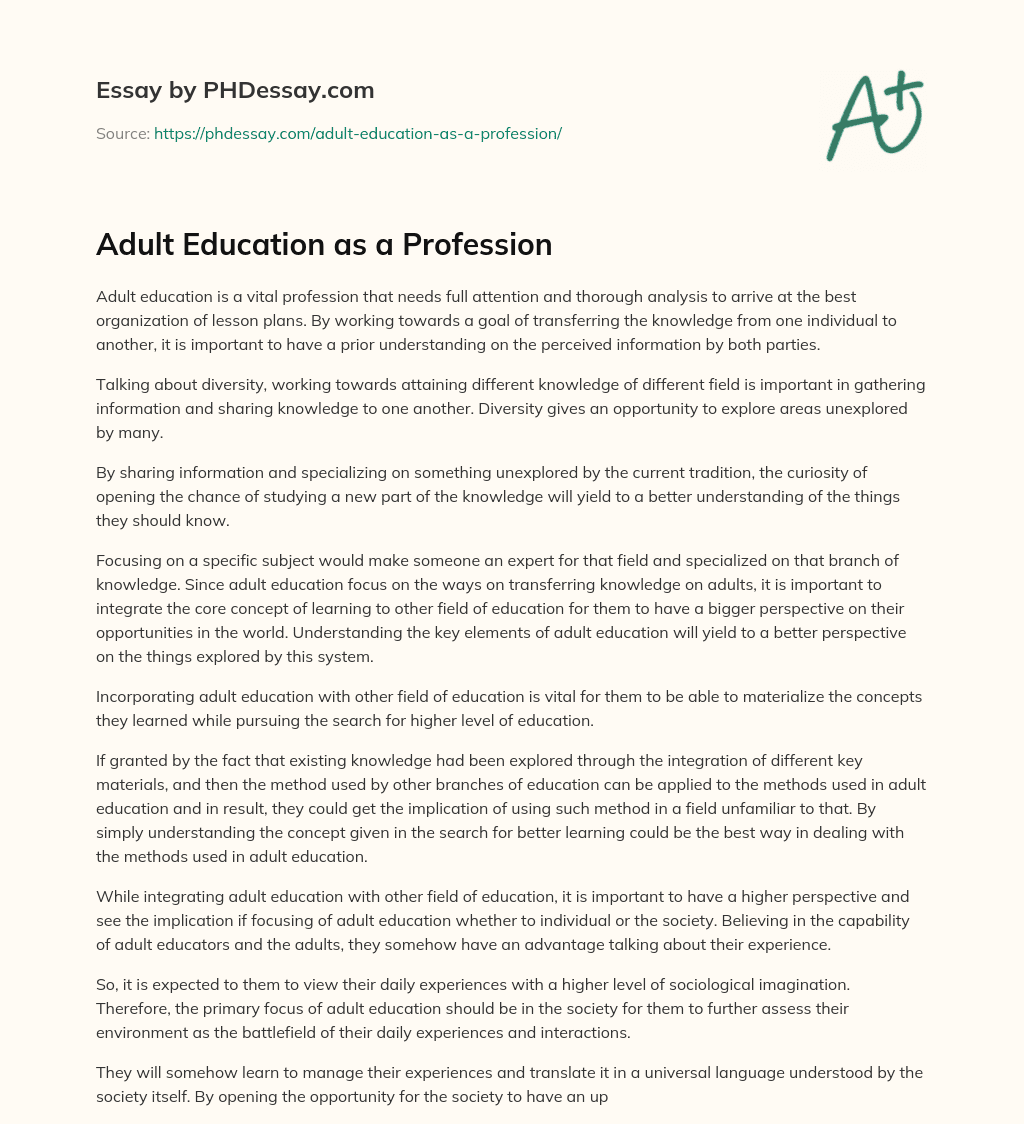 Adult Education as a Profession essay