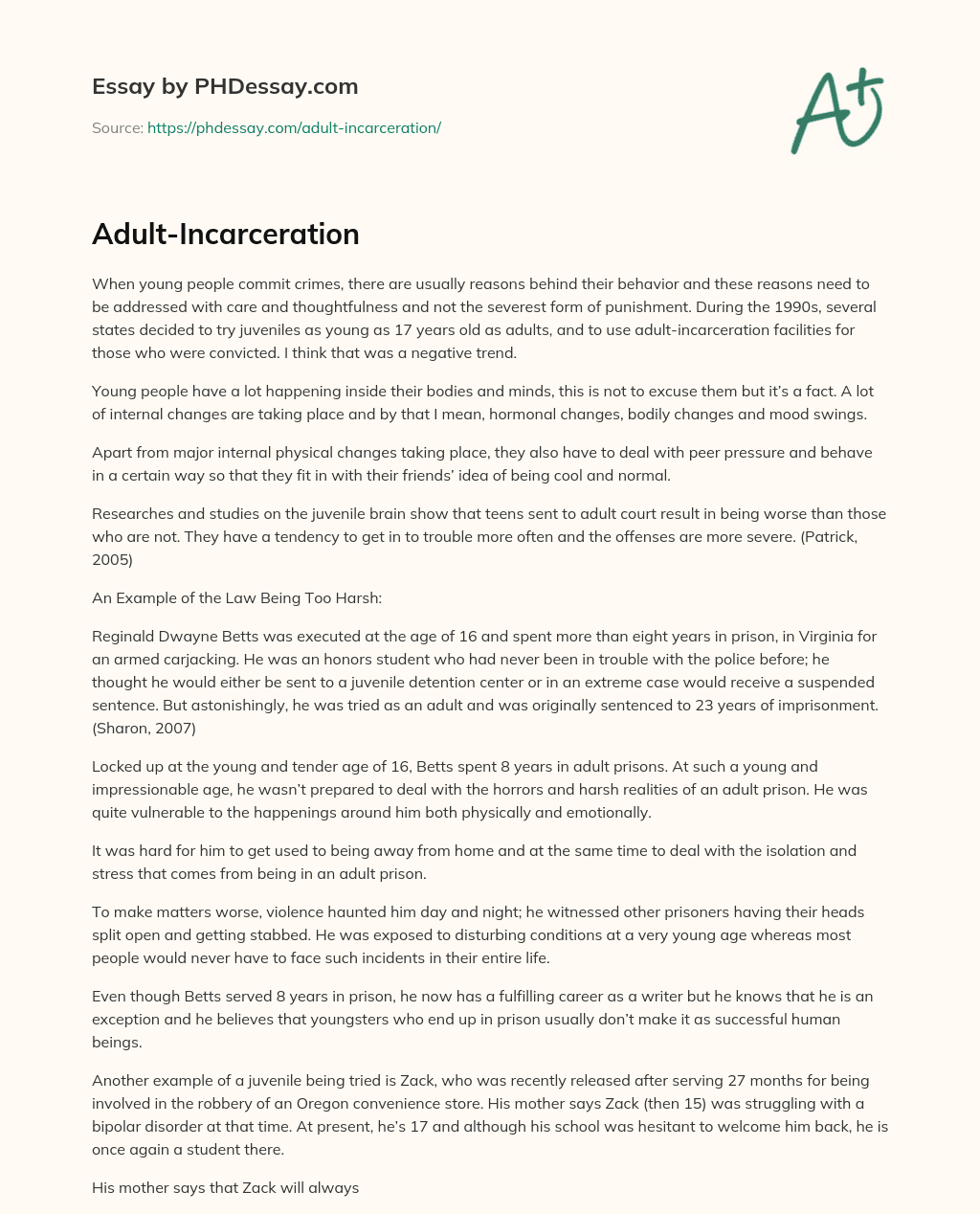 Adult-Incarceration essay