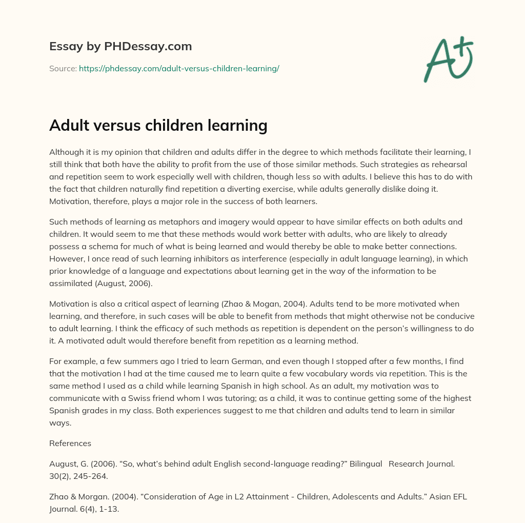 Adult versus children learning essay