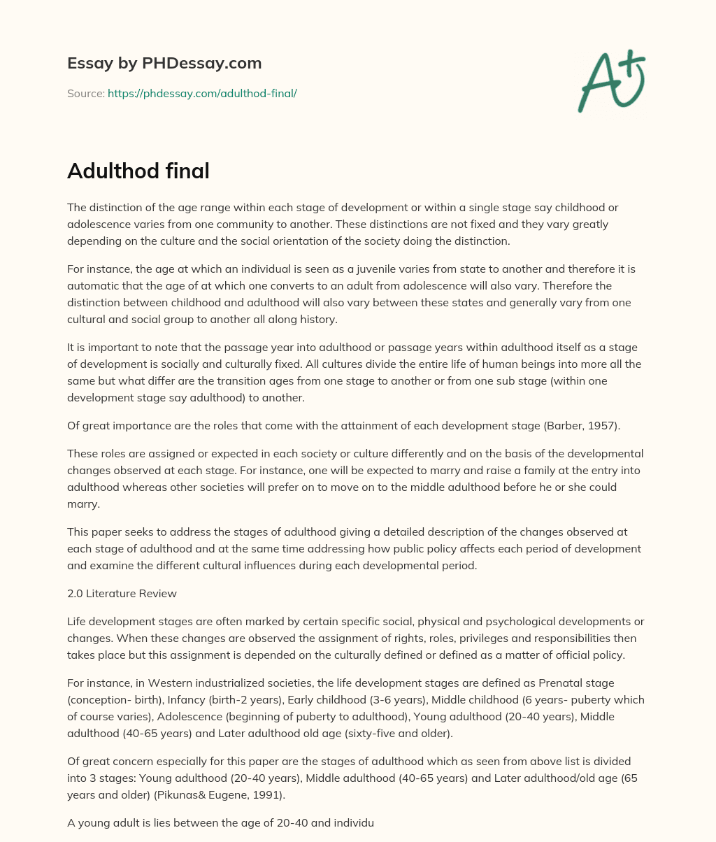 Adulthod final essay