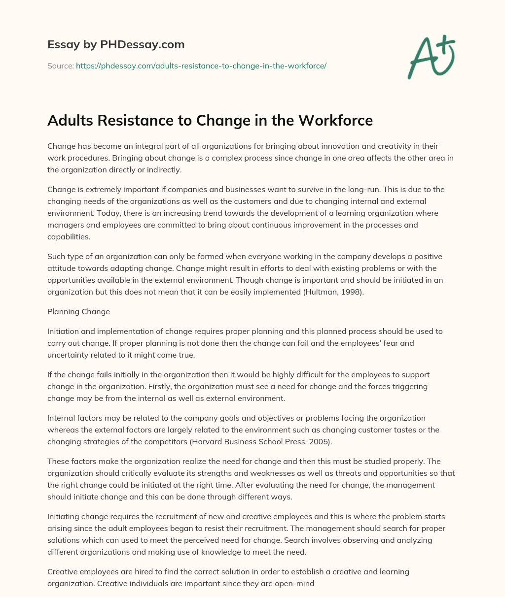 Adults Resistance to Change in the Workforce essay
