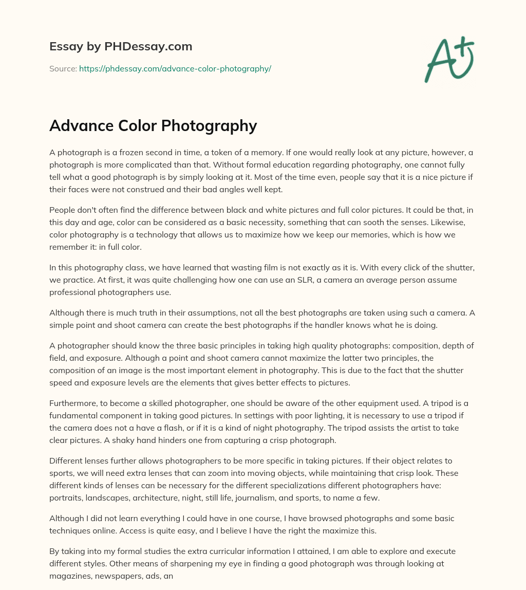 Advance Color Photography essay
