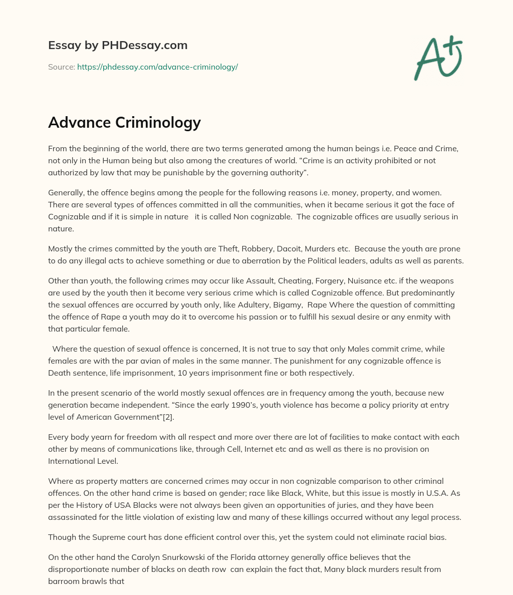 Advance Criminology essay