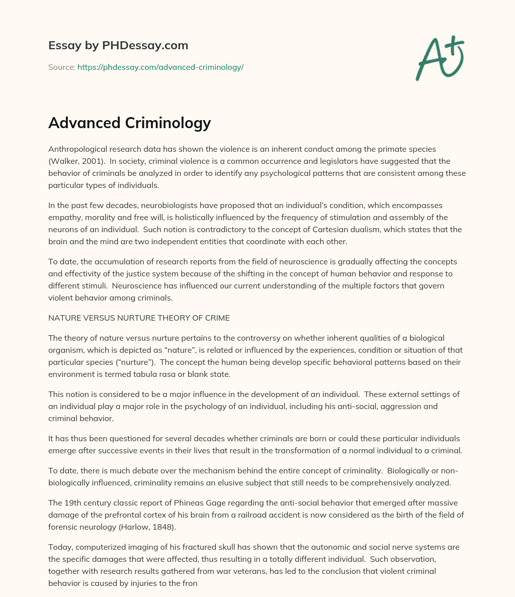 Advanced Criminology essay
