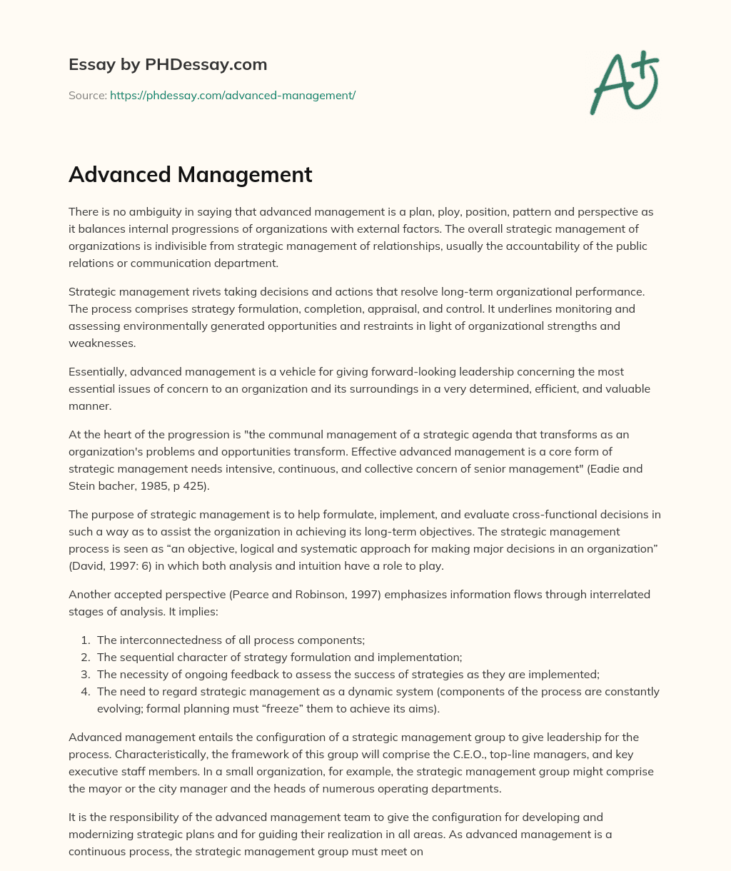 Advanced Management essay