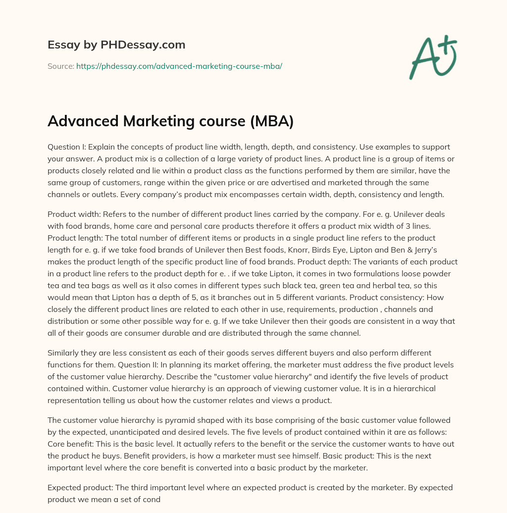 Advanced Marketing course (MBA) essay