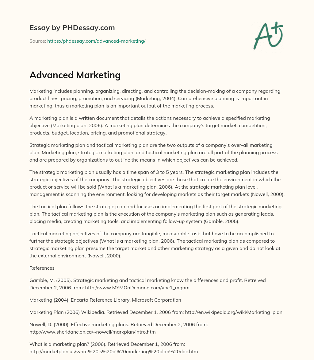 Advanced Marketing essay