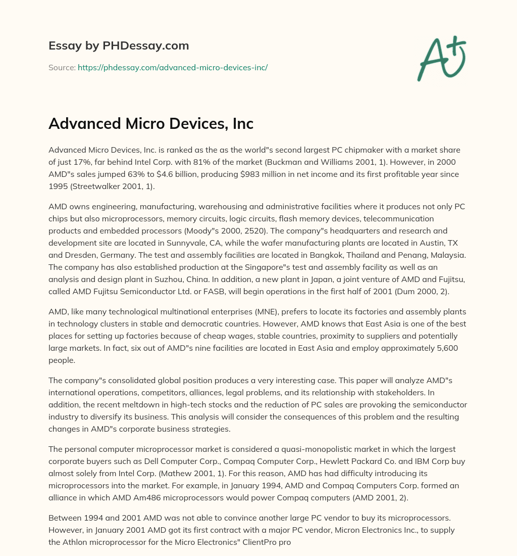 Advanced Micro Devices, Inc essay