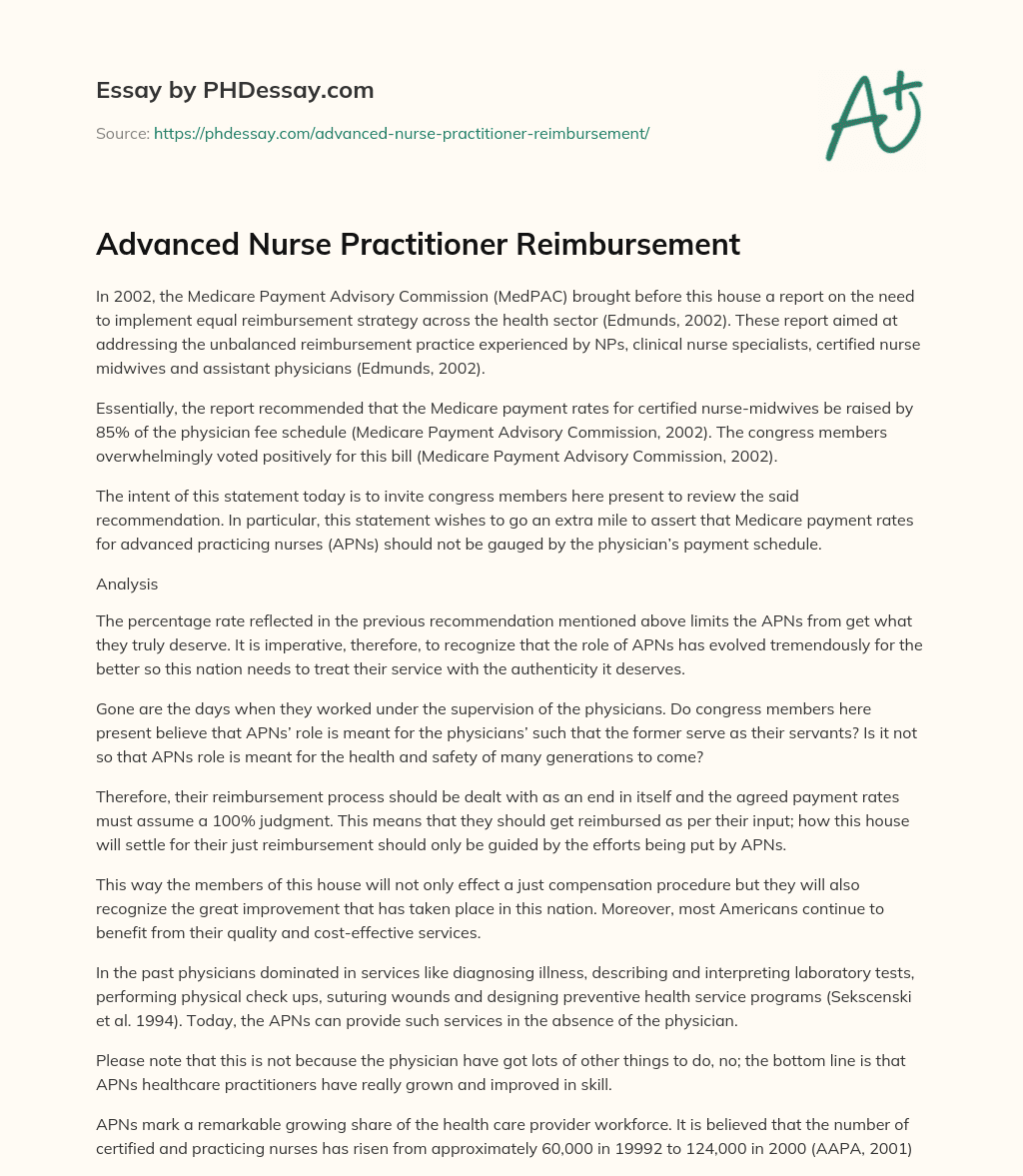 Advanced Nurse Practitioner Reimbursement essay