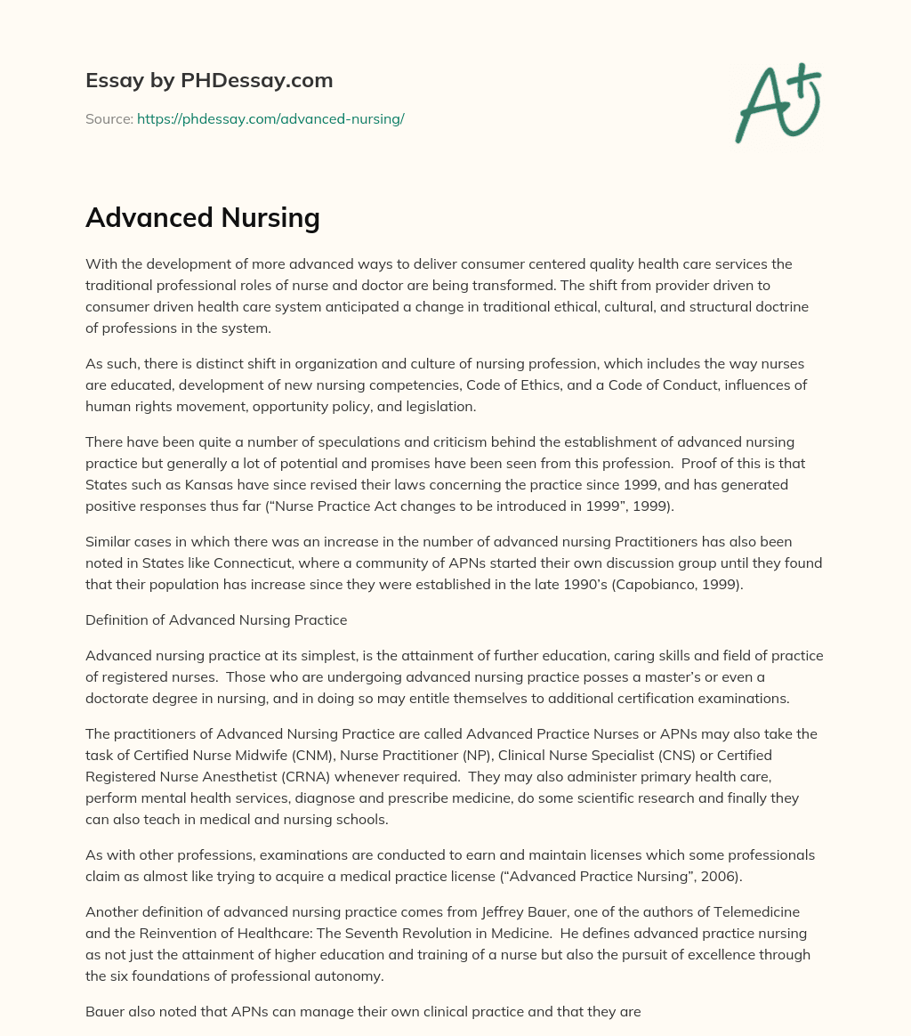 Advanced Nursing essay