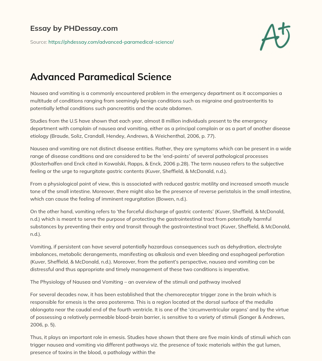 Advanced Paramedical Science essay