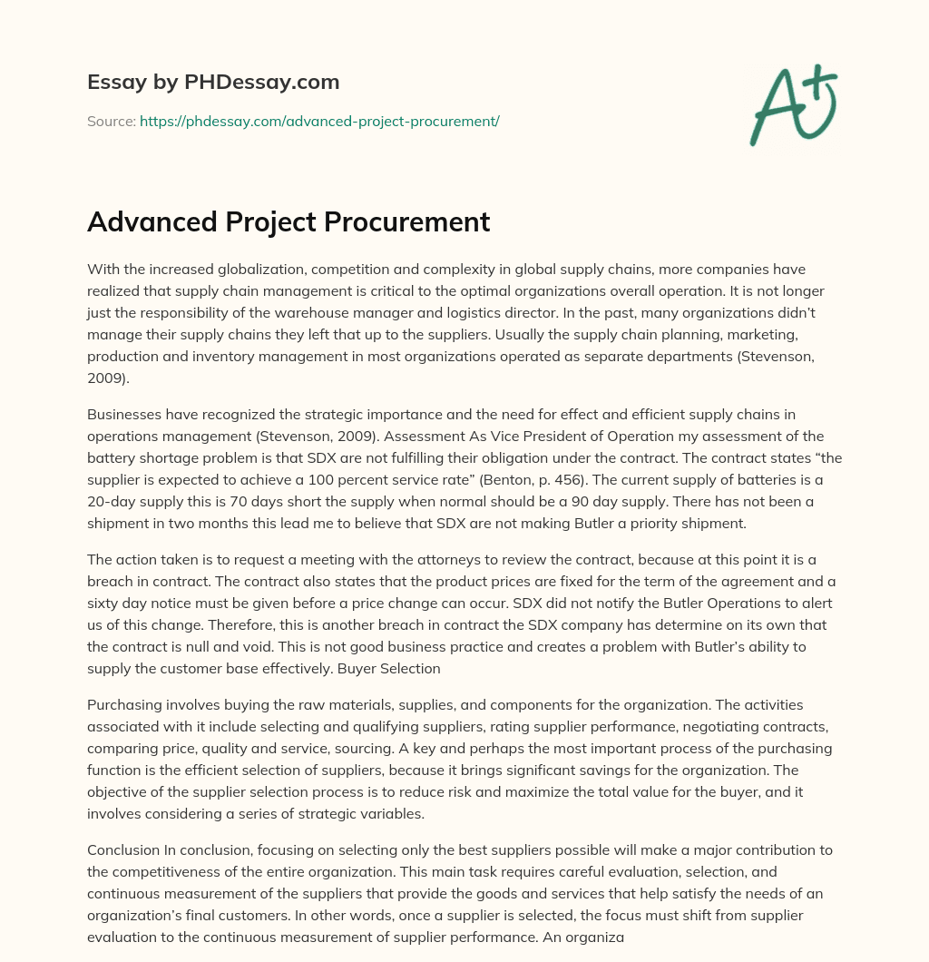 Advanced Project Procurement essay