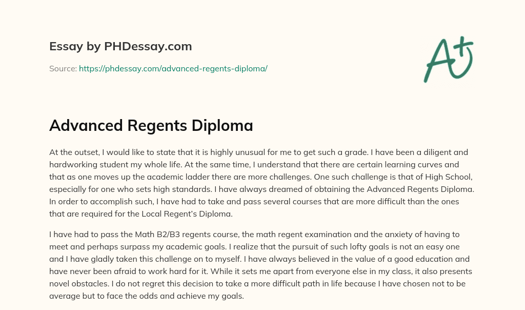 Advanced Regents Diploma essay