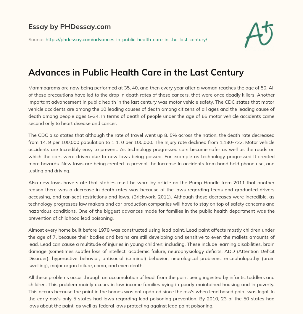 Advances in Public Health Care in the Last Century essay