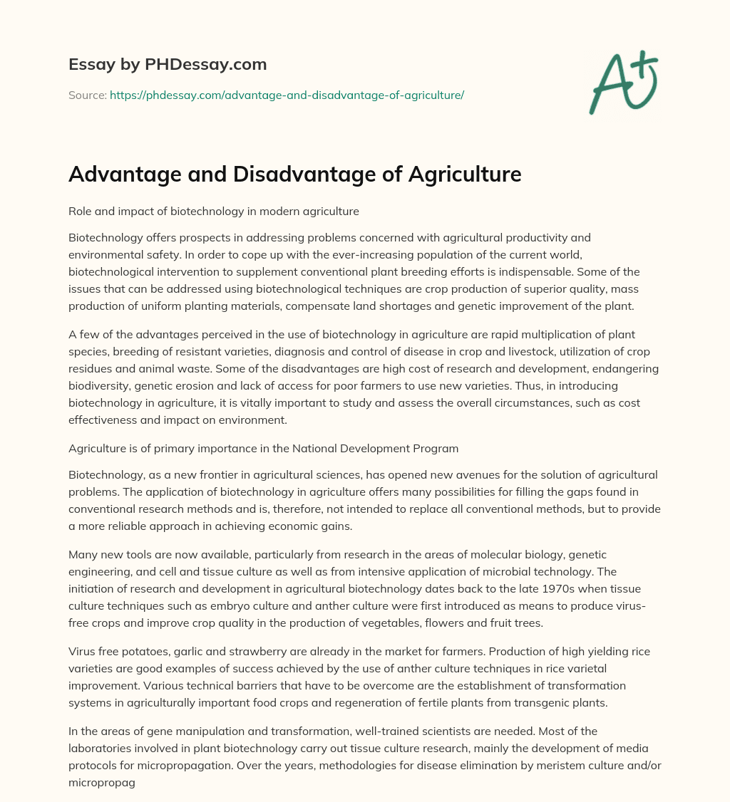 Advantage and Disadvantage of Agriculture (600 Words)