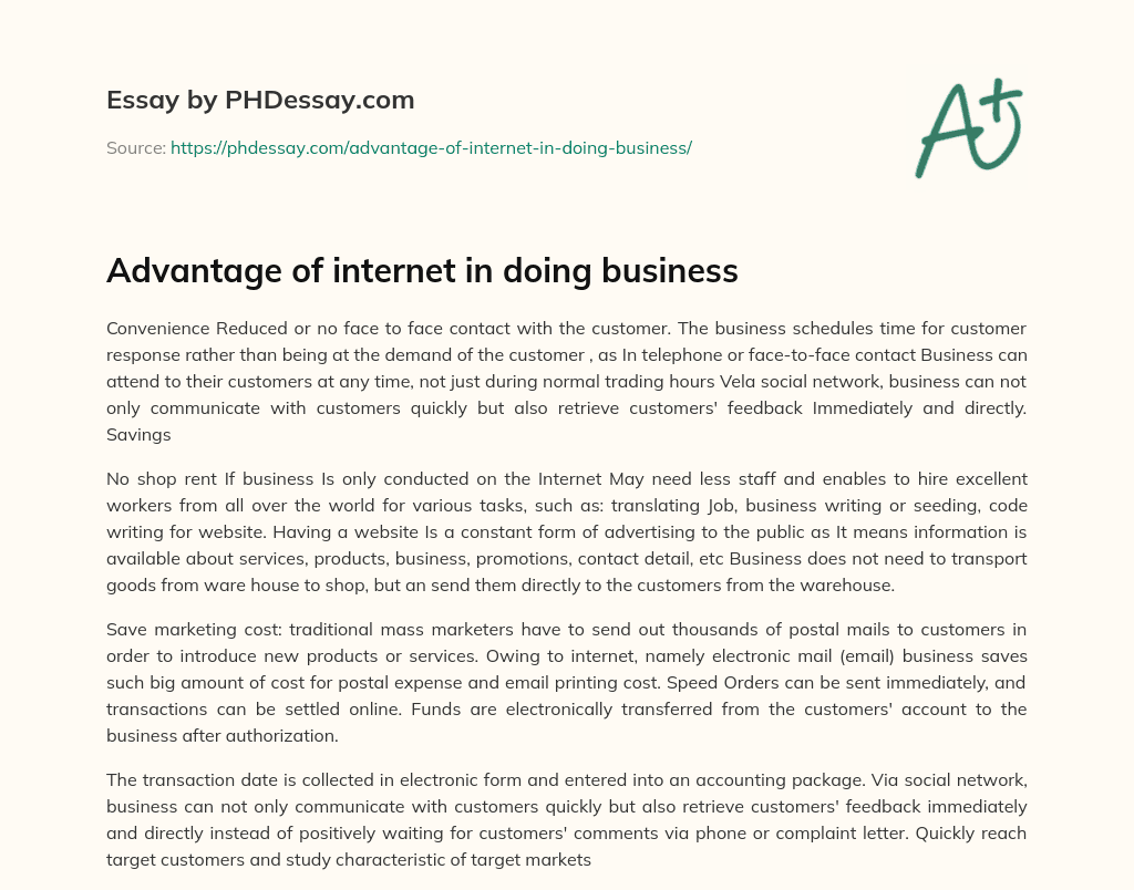 Advantage of internet in doing business essay