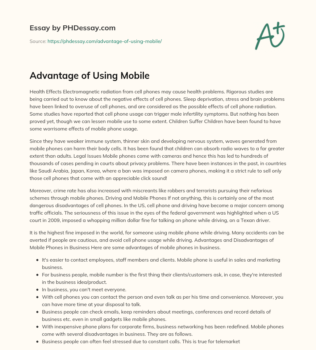 Advantage of Using Mobile essay