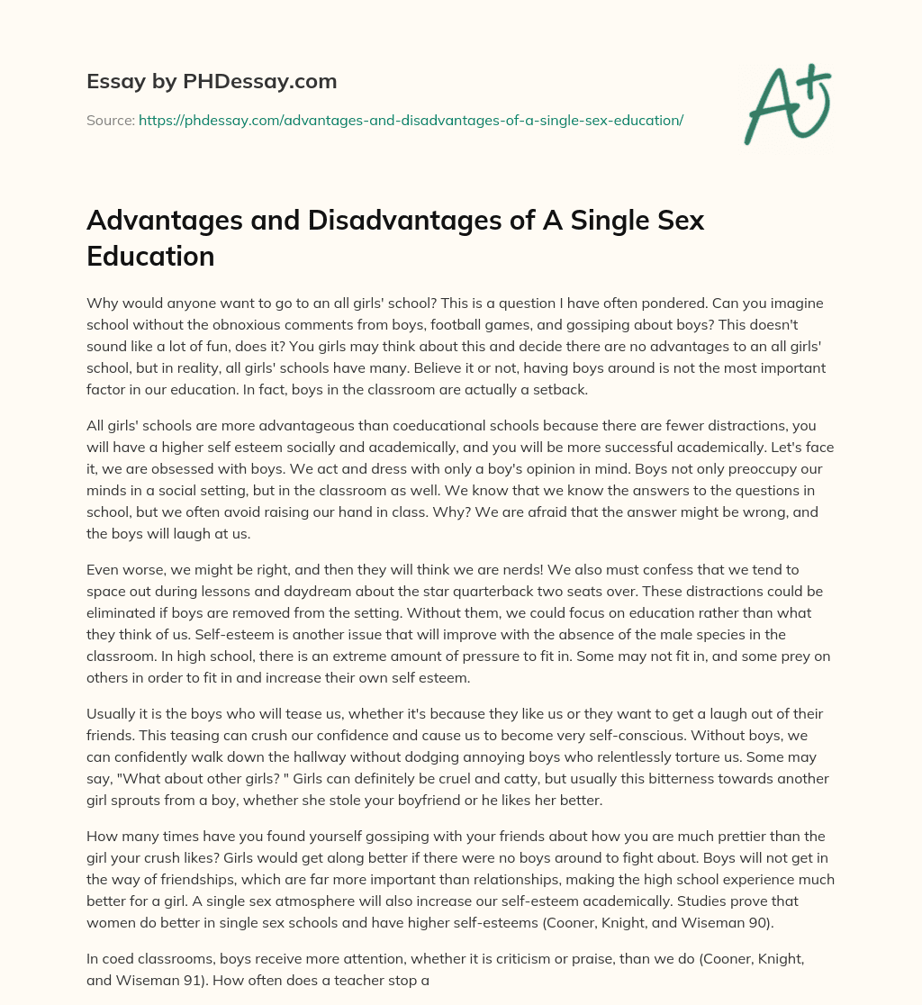 advantages and disadvantages of single sex education essay