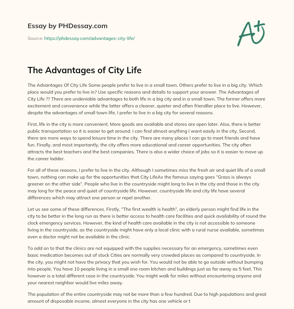 essay about the city life