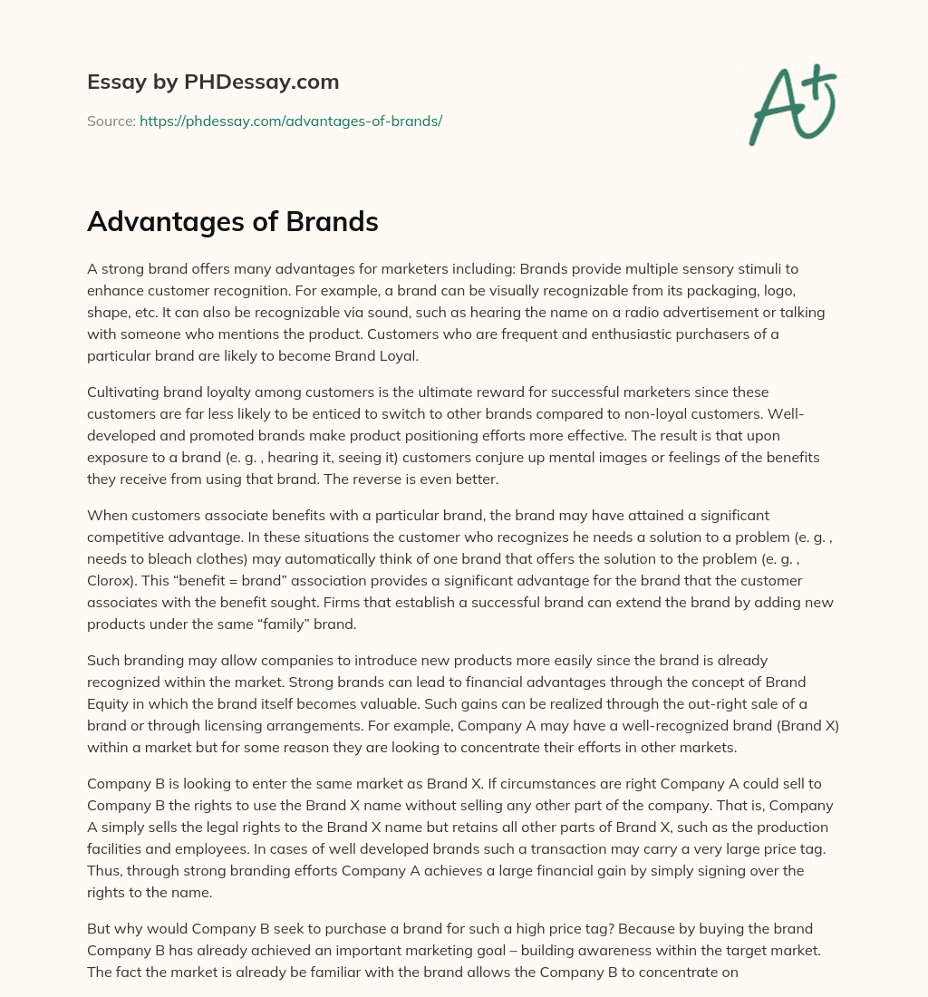 Advantages of Brands essay
