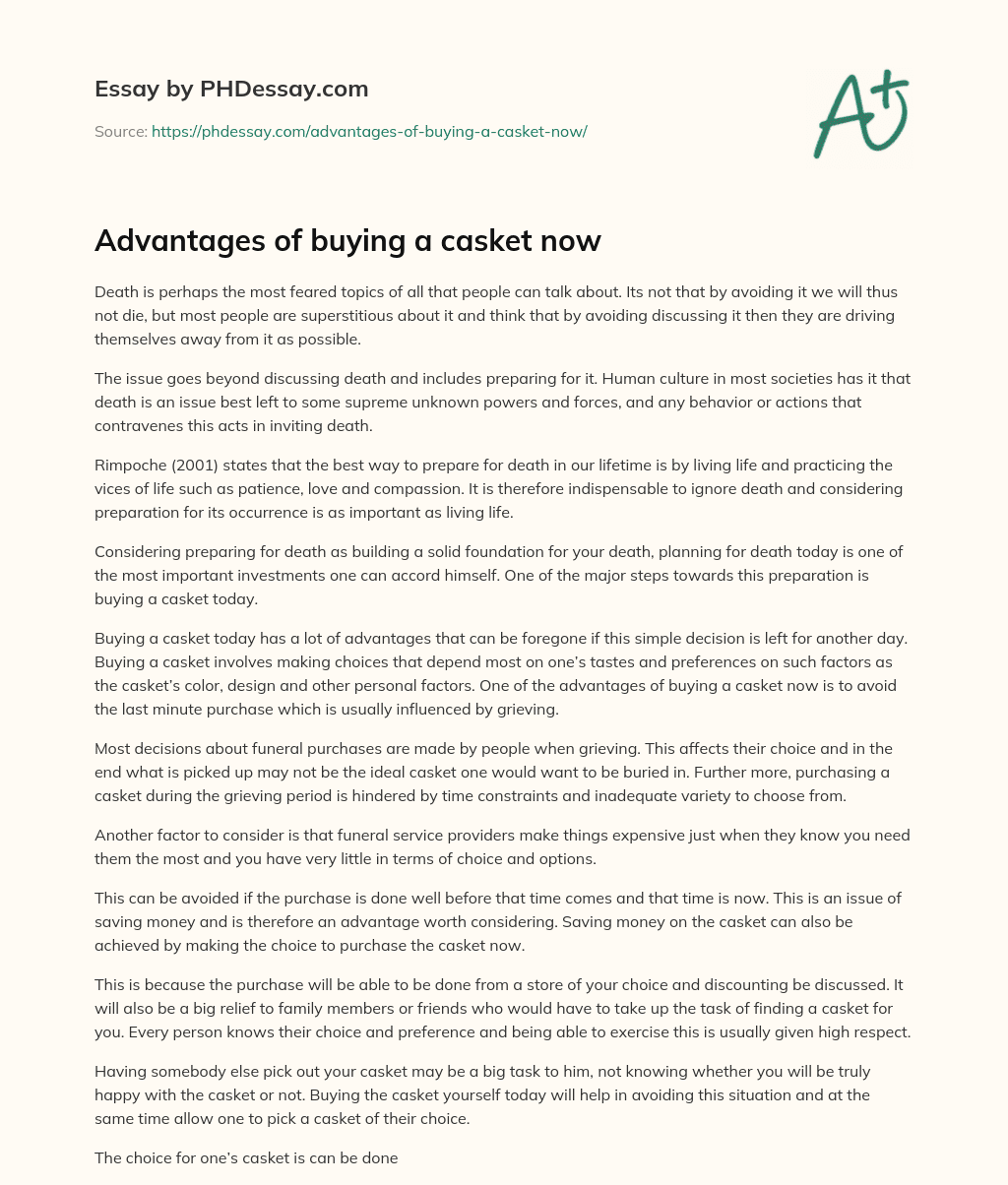 Advantages of buying a casket now essay
