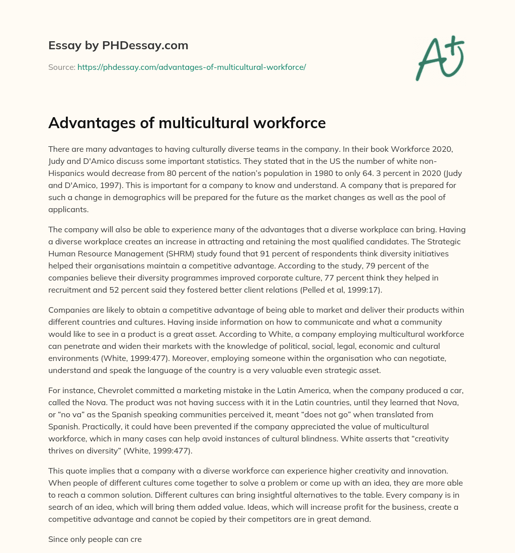 Advantages of multicultural workforce essay