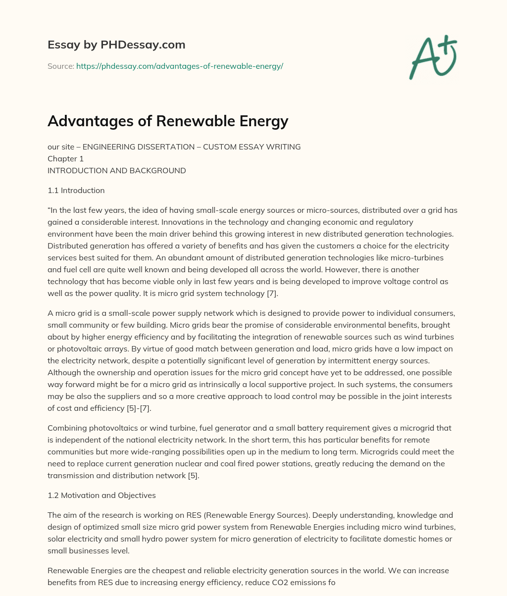 Advantages of Renewable Energy essay