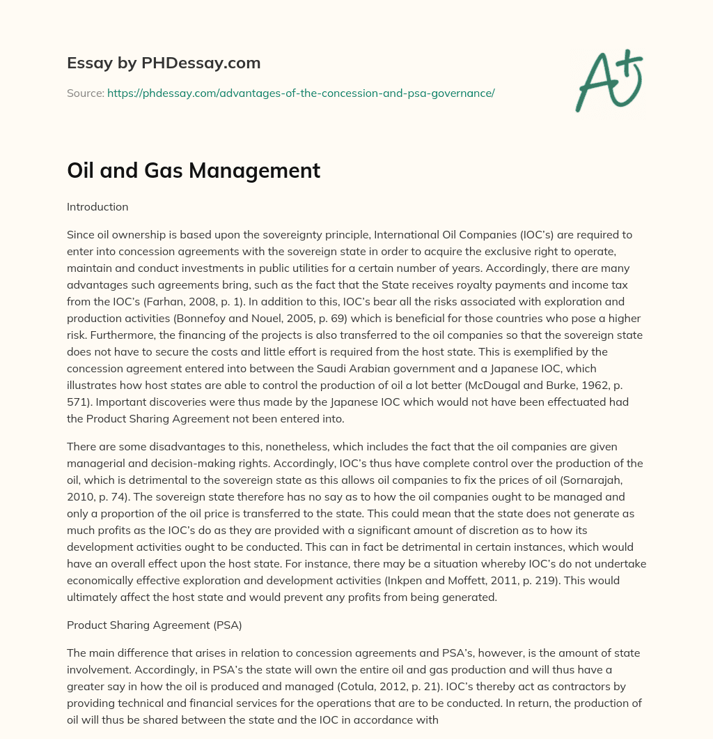 Oil and Gas Management essay