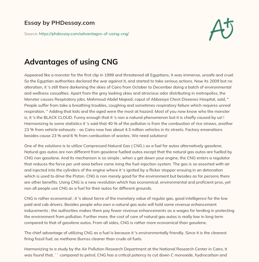 Advantages of using CNG essay
