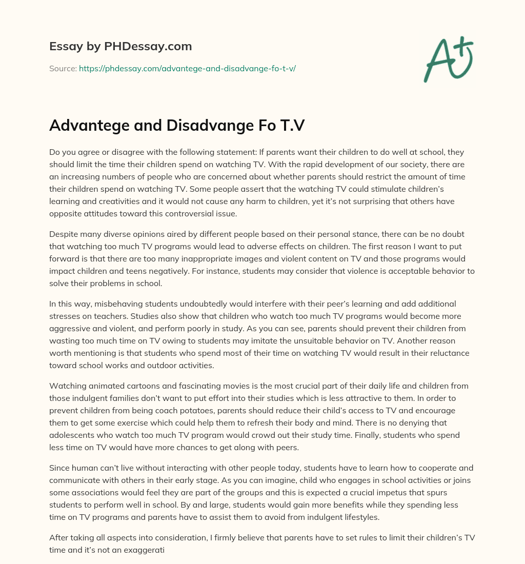 Advantege and Disadvange Fo T.V essay