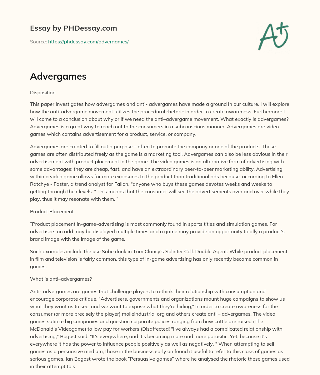 The Impact of Advergames and Anti-Advergames on Our Culture essay