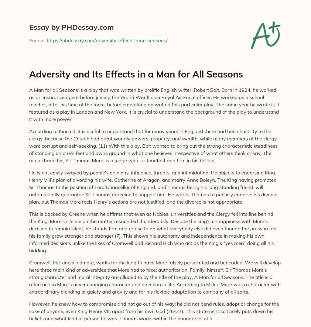 Adversity and Its Effects in a Man for All Seasons essay