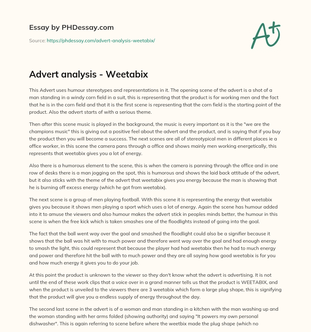 Advert analysis – Weetabix essay